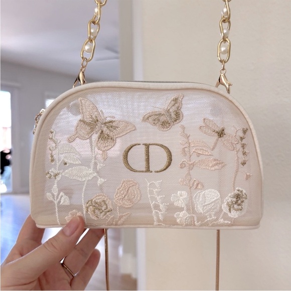 DIOR Elegant Cream gold Shoulder Bag floral pearls chain clutch purse - Picture 1 of 9